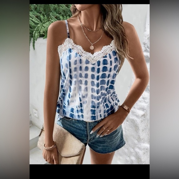 Tie Dye Contrast Lace Cami Top size M new without tag - Picture 7 of 14
